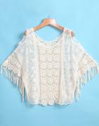 Romwe With Tassel Lace Crochet Loose Blouse