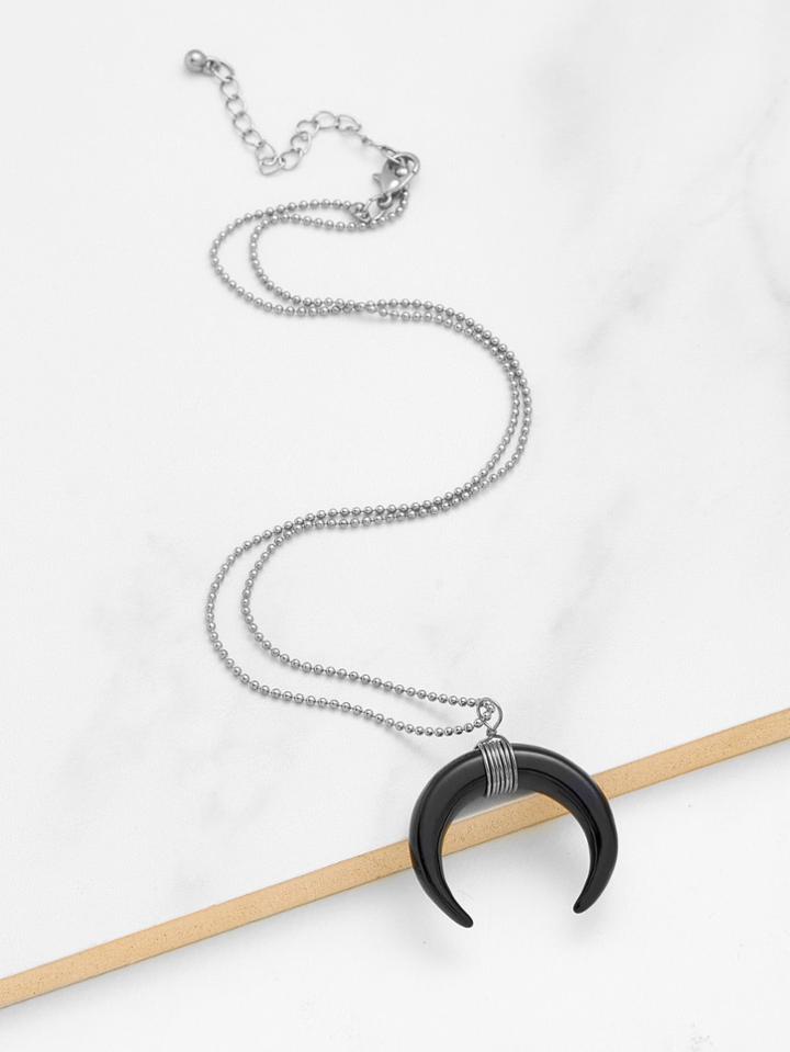 Romwe Contrast Moon Pendant Beaded Necklace