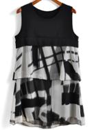 Romwe Sleeveless Ink Print Chiffon Dress