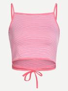 Romwe Striped Lace-up Cami Top
