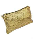 Romwe Gold Sequined Zipper Clutch Bag