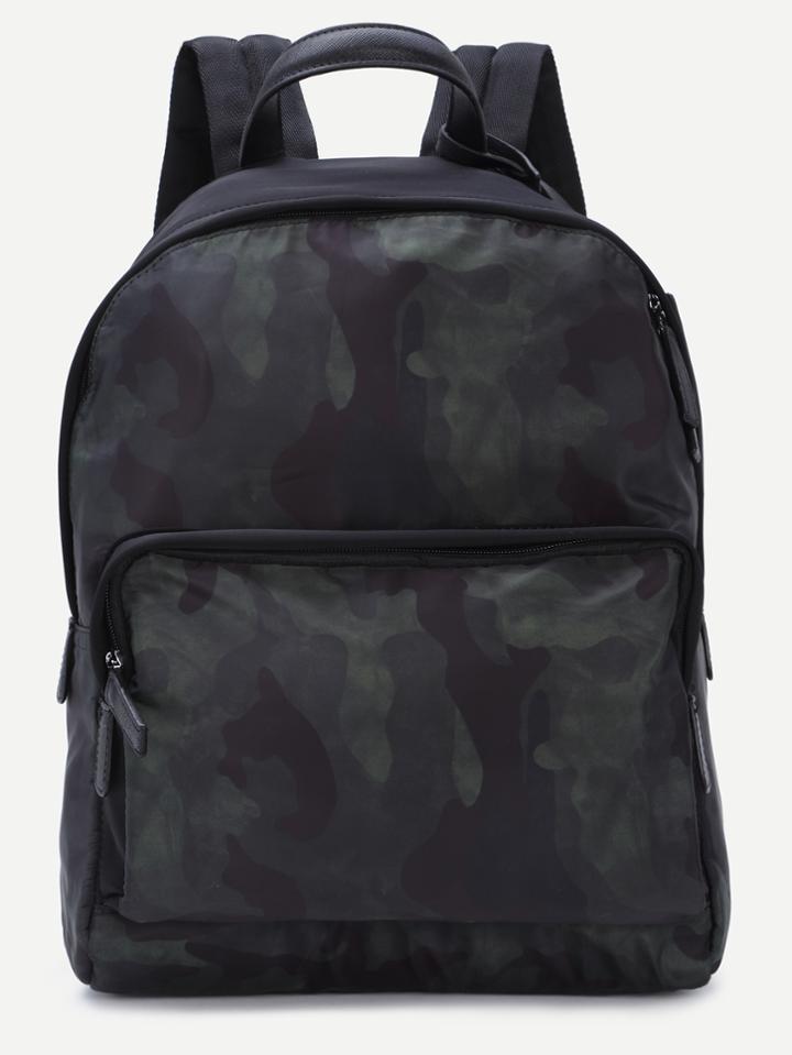 Romwe Green Camouflage Nylon Backpack