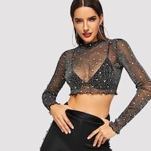 Romwe Lettuce Trim Sheer Top
