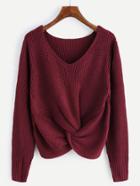 Romwe V-neckline Twist Front Chunky Sweater