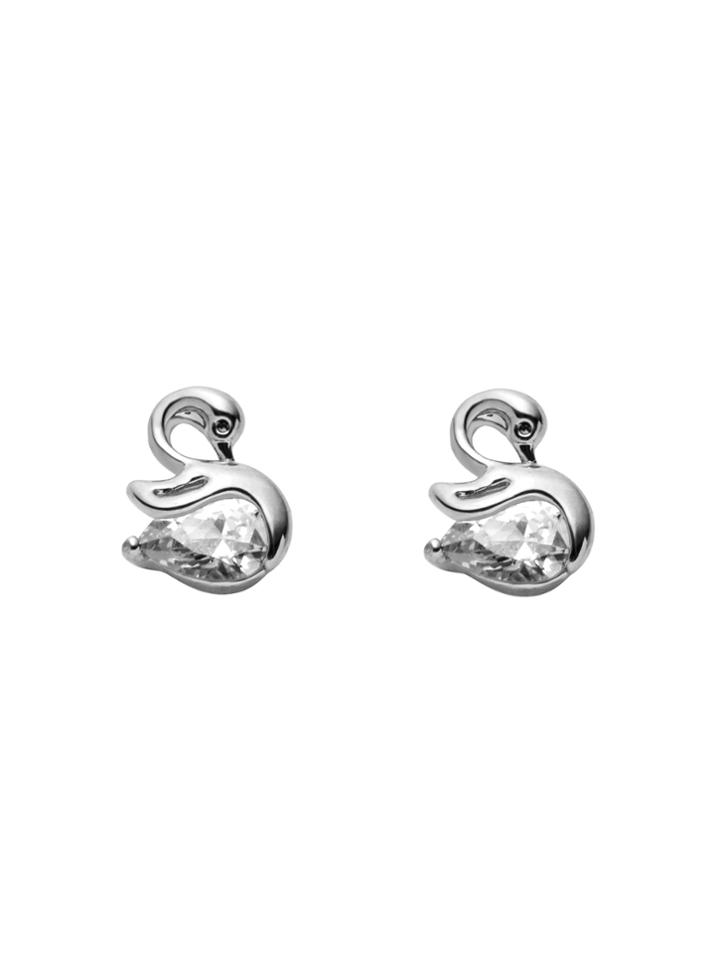 Romwe Silver Plated Swan Rhinestone Stud Earrings