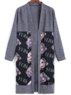 Romwe Contrast Chiffon Letter Beauty Print Coat