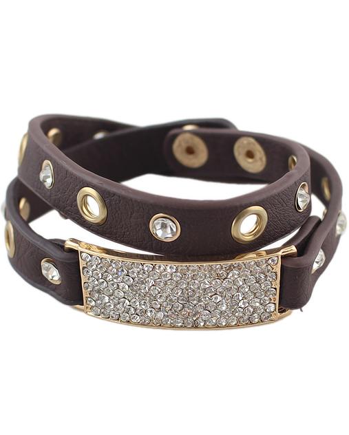 Romwe Coffee With Diamond Buckle Bracelet