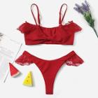 Romwe Lace Detail Solid Bikini Set