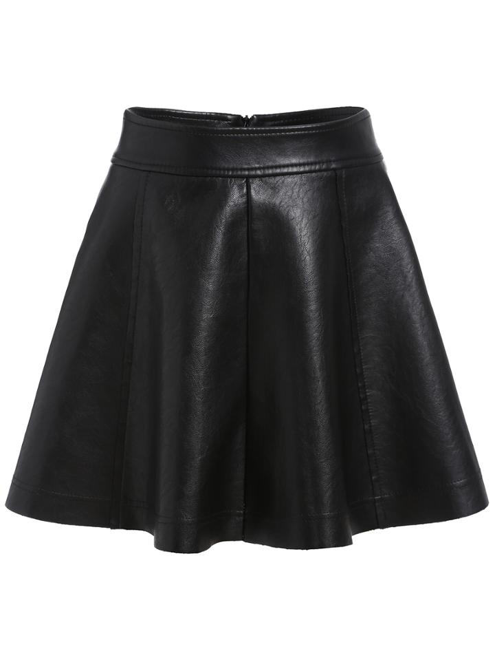 Romwe Zipper Pu A-line Black Skirt