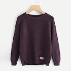 Romwe Patched Dip Hem Sweater