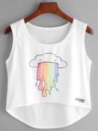 Romwe White Cartoon Print High Low Tank Top
