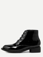 Romwe Black Patent Leather Lace Up Ankle Boots