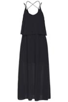 Romwe Spaghetti Strap Deep Plunge Neck Black Dress