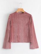 Romwe Slit Cuff Rib Velvet Blouse