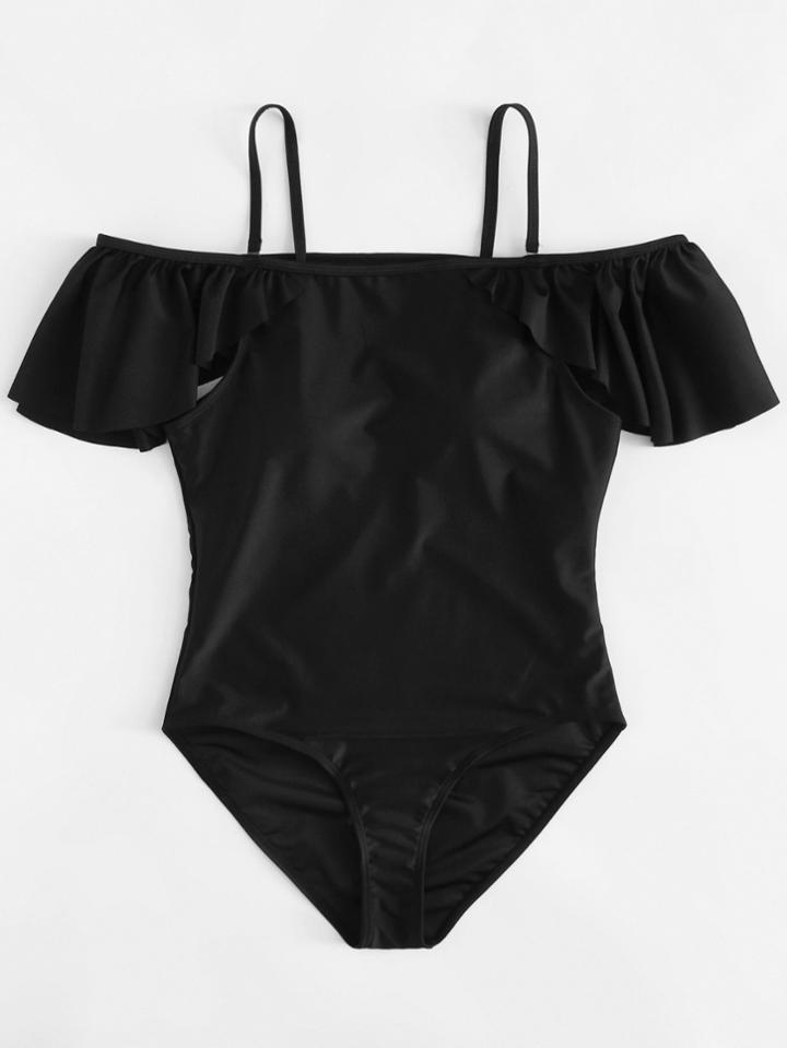 Romwe Adjustable Straps Flounce Swimsuit