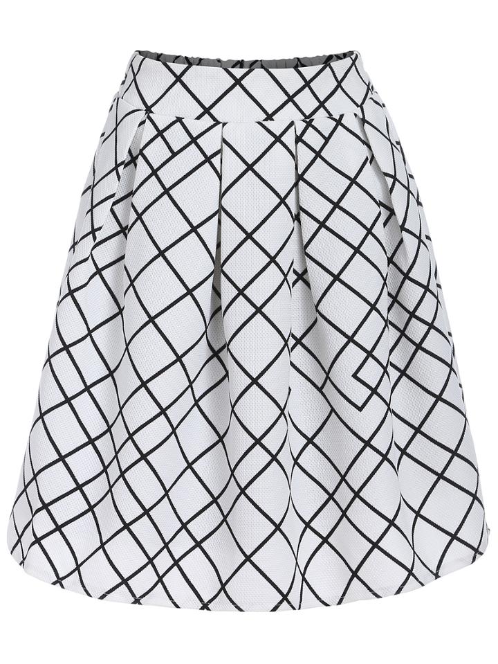 Romwe Elastic Waist Geometric Print White Skirt