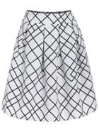Romwe Elastic Waist Geometric Print White Skirt