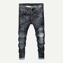 Romwe Men Letter Print Jeans