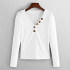 Romwe Button Detail V Neck Tee