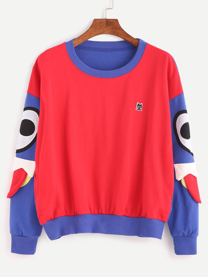 Romwe Contrast Drop Shoulder Embroidered Patches Sweatshirt