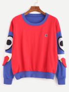 Romwe Contrast Drop Shoulder Embroidered Patches Sweatshirt
