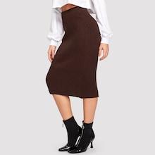 Romwe Slit Back Rib-knit Skirt