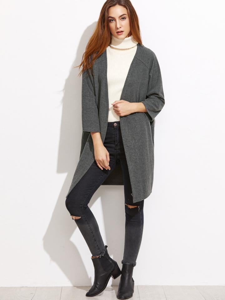 Romwe Dark Grey Raglan Sleeve Coat