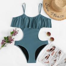 Romwe Plus Cut-out Flounce Swimsuit