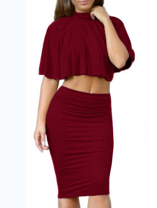 Romwe Halter Backless Crop Cape Top With Bodycon Skirt