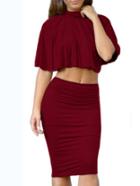 Romwe Halter Backless Crop Cape Top With Bodycon Skirt