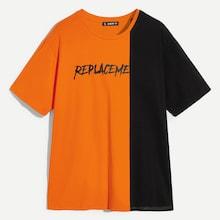 Romwe Guys Color Block Letter Print Tee