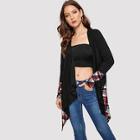 Romwe Plaid Panel Hanky Hem Coat
