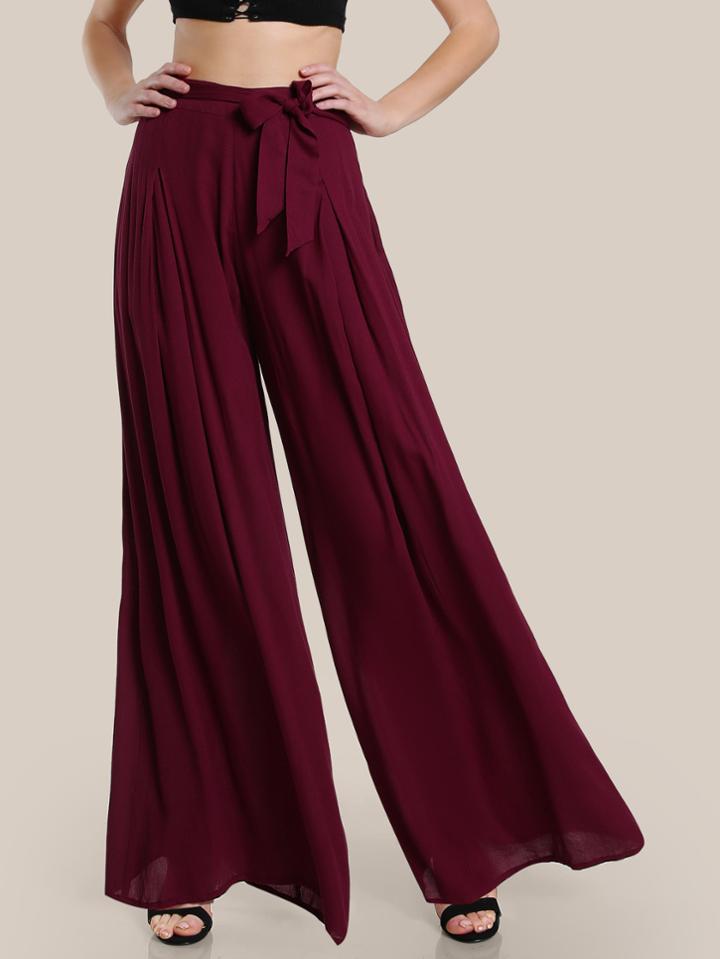 Romwe Self Tie Fold Pleated Palazzo Pants