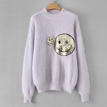 Romwe Contrast Sequin Fuzzy Jumper