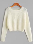 Romwe White Raglan Sleeve Crop Sweater