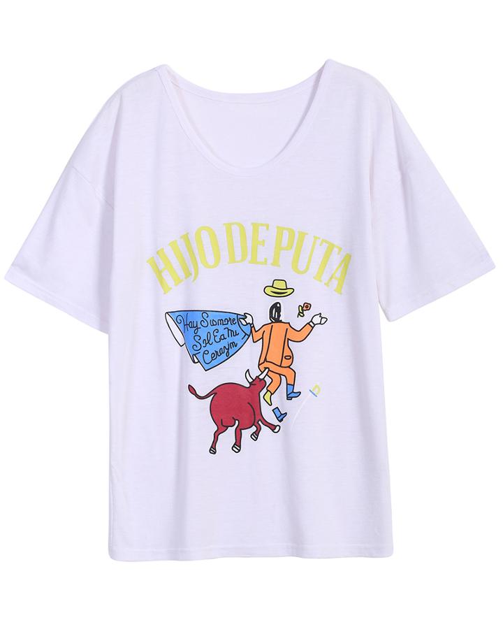 Romwe Bullfighting Print Loose T-shirt