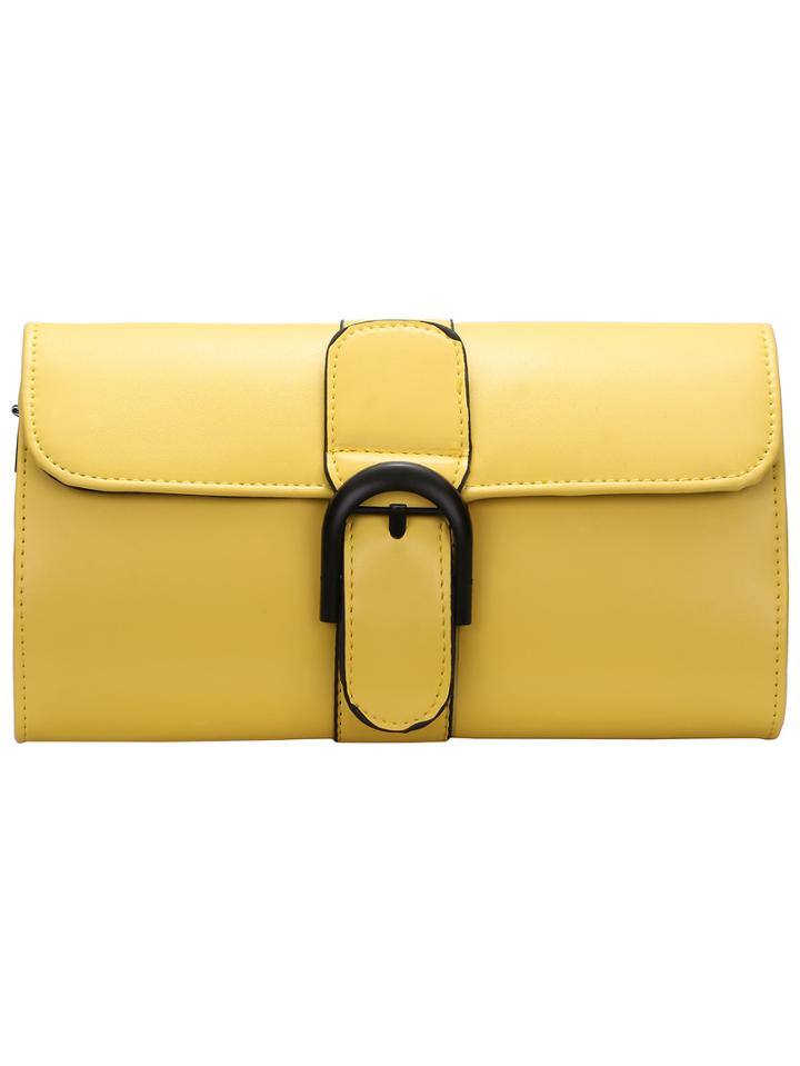 Romwe Yellow Buckle Chain Clutches