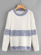 Romwe Striped Fuzzy Knit Jumper
