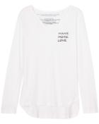 Romwe Dip Hem Letter Print Long Sleeve White T-shirt