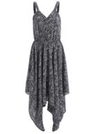 Romwe Deep Plunge Neck Vintage Print Asymmetrical Hem Dress