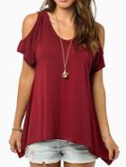 Romwe Open Shoulder V Neck T-shirt