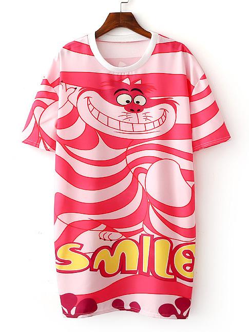 Romwe Pink Cartoon Letter Printed Dress