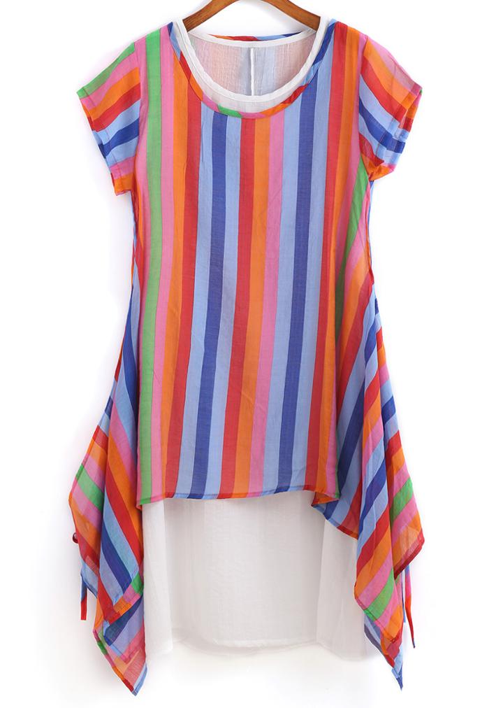Romwe Short Sleeve Vertical Striped Shift Dress