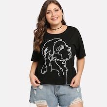 Romwe Plus Figure Print Drop Shoulder Tee