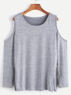Romwe Grey Open Shoulder Zip Side Detail T-shirt