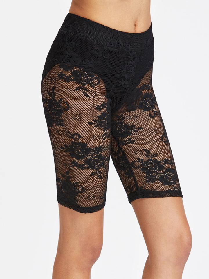 Romwe Knicker Insert Floral Lace Bermuda Leggings
