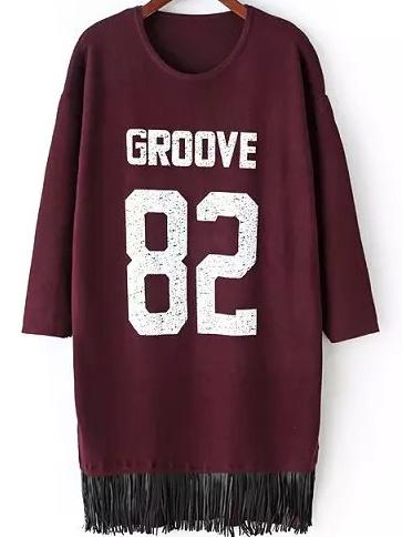 Romwe Letter Print Tassel Wine Red Sweater Dress