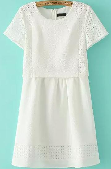 Romwe Short Sleeve With Zipper Hollow Dress