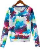 Romwe Geometric Print Round Neck Loose Sweatshirt