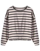 Romwe Round Neck Striped Loose Apricot T-shirt